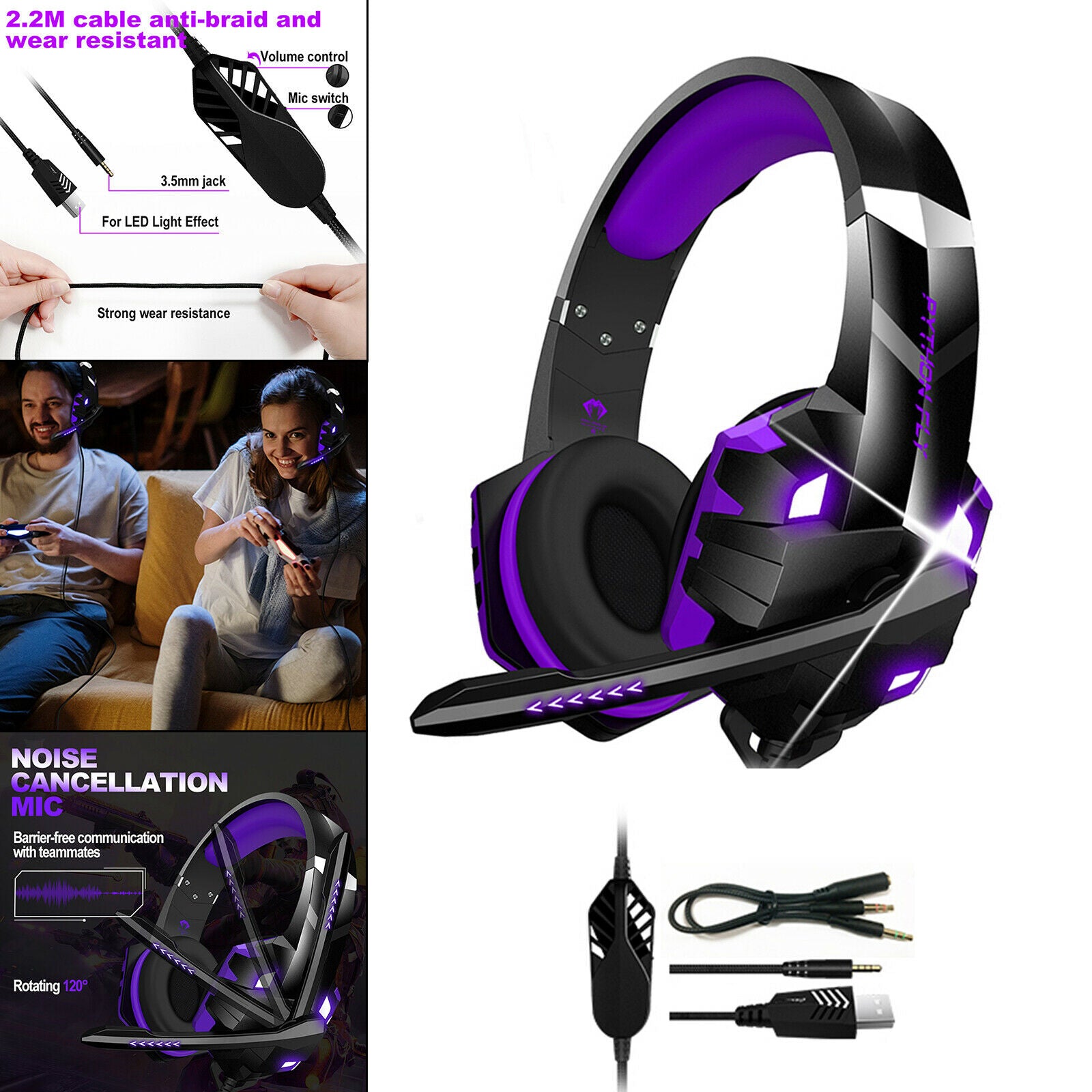 G9000MAX Wired Gaming Headset with Mic LED Light Volume Control for Nintendo