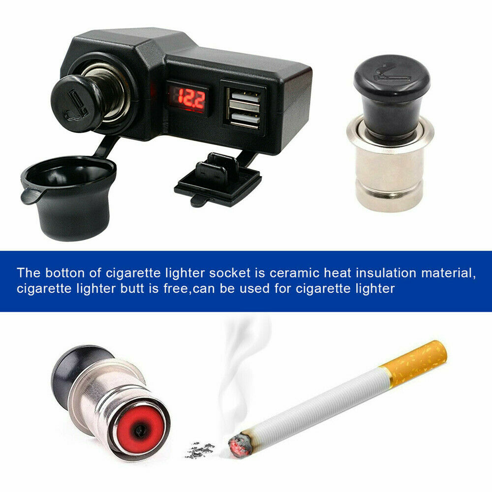 Waterproof Motorcycle Handlebar Dual USB Phone Quick Charger Voltmeter 10-24V