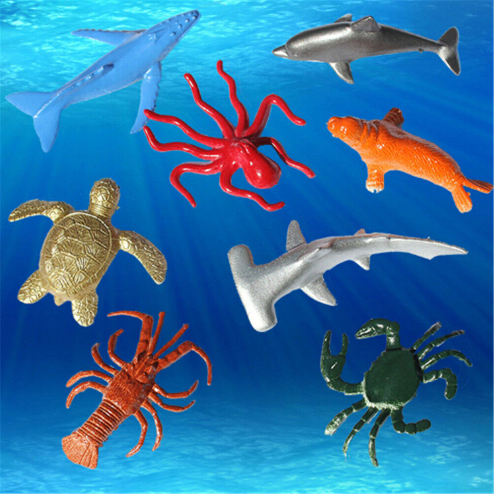 8PCS Plastic Sea Marine Animal Figures Ocean Creatures Shark Whale Kid.l8