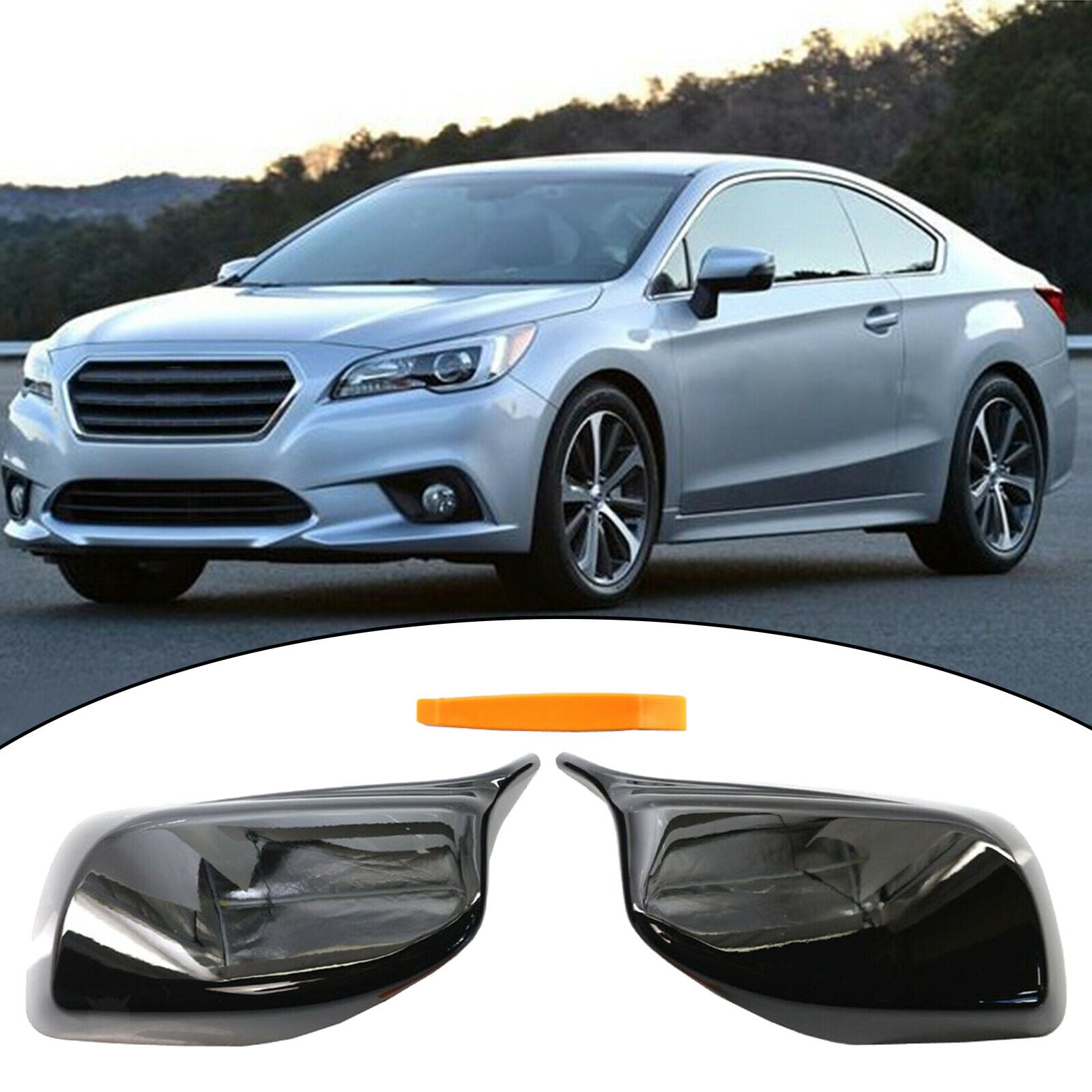2Pcs Black Side Mirror Rear View Covers Caps for BMW E60 5 Series 2004-2007