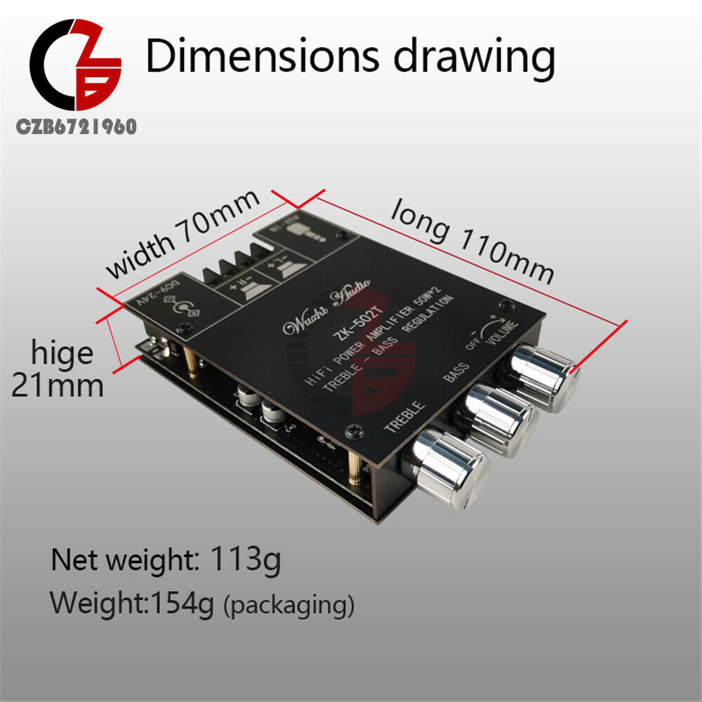 TPA3116 50W*2 Bluetooth 5.0 Dual Channel Stereo Audio Amplifier Board Subwoofer