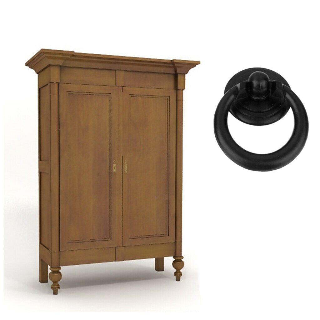 2PCS/Pack Black Metal Kitchen Cabinet Door Pulls Rings Drawer Bin Handles