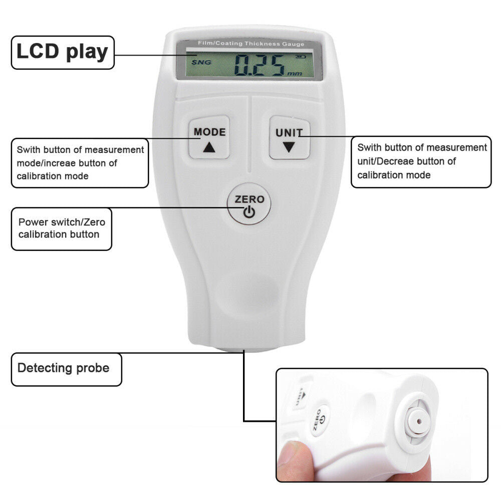 Mini LCD Digital Auto Car Paint Coating Thickness Tester Measuring Gauge Meter