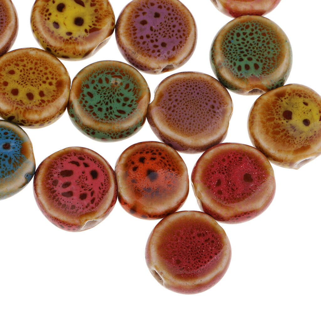 30PCS 14mm Flat Round Ceramic Porcelain Beads Charms Jewelry Making Material,