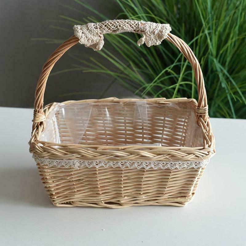 Rattan Outdoor Rectangular Picnic Basket Country Style Hand Woven Hamper Liners