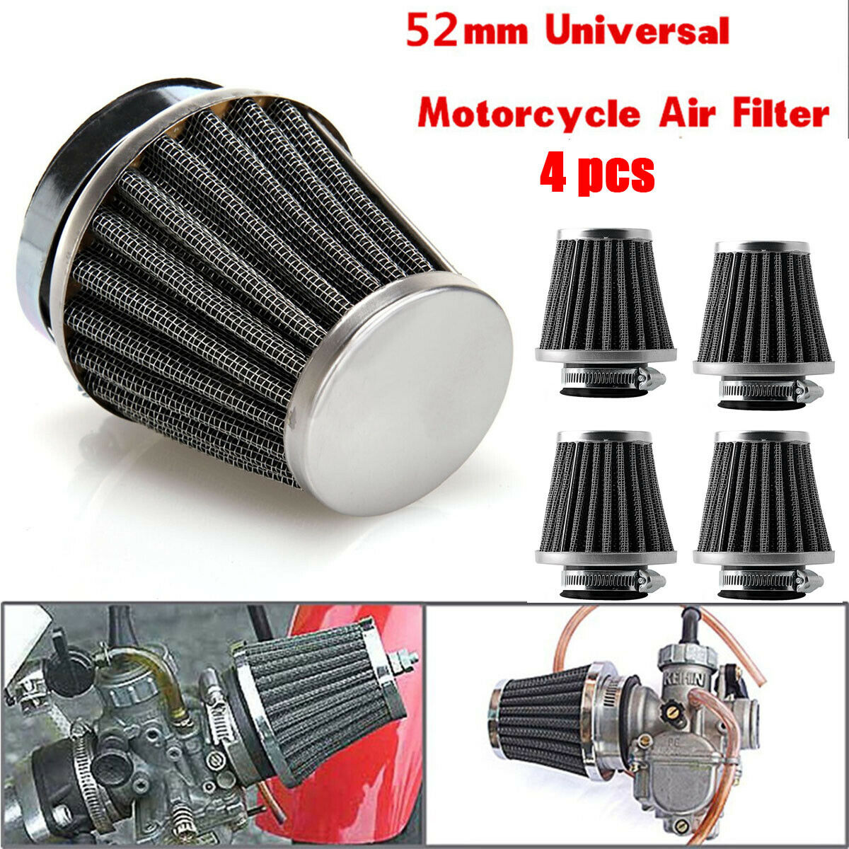 52mm Tapered Chrome Pod Air Filter for Yamaha XJ600 XJ650 XJ700 XJ750 XJ900 SECA