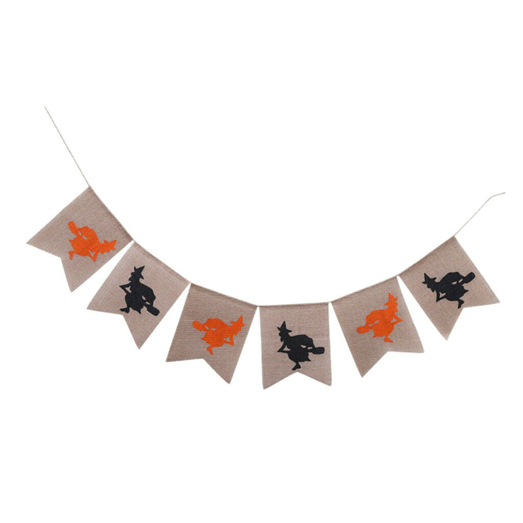 Halloween Witch Burlap Bunting Banner Garland Hanging Decoration Photo Prop