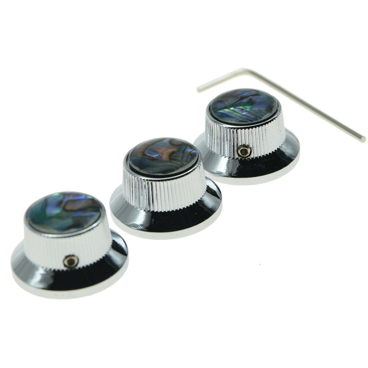 3x Set Screw Abalone Top Chrome Guitar Knobs Strat Metal Knobs for 6mm Shaft Pot