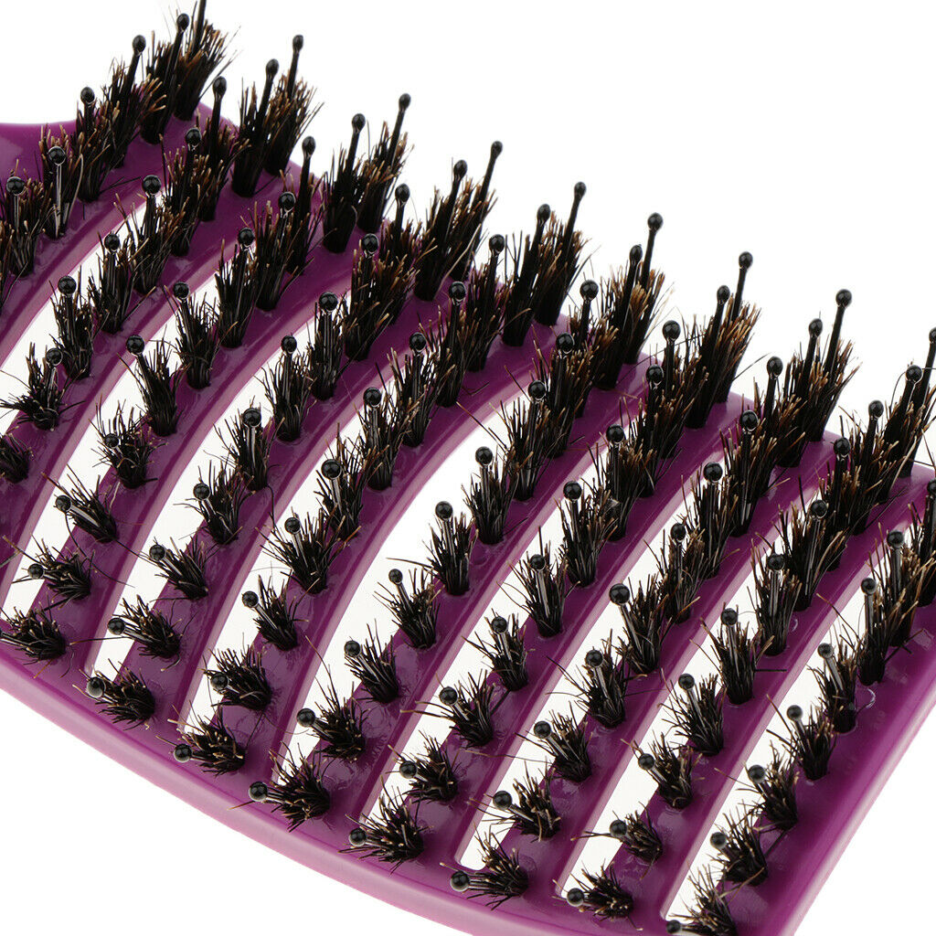 2x Curved Paddle Comb Scalp Massage Hair Brush Boar  Hair Detangling