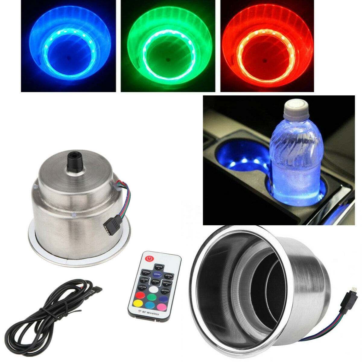 1 Pc Recessed Stainless Steel Cup Holder with RGB Remote Control LED Decor Light