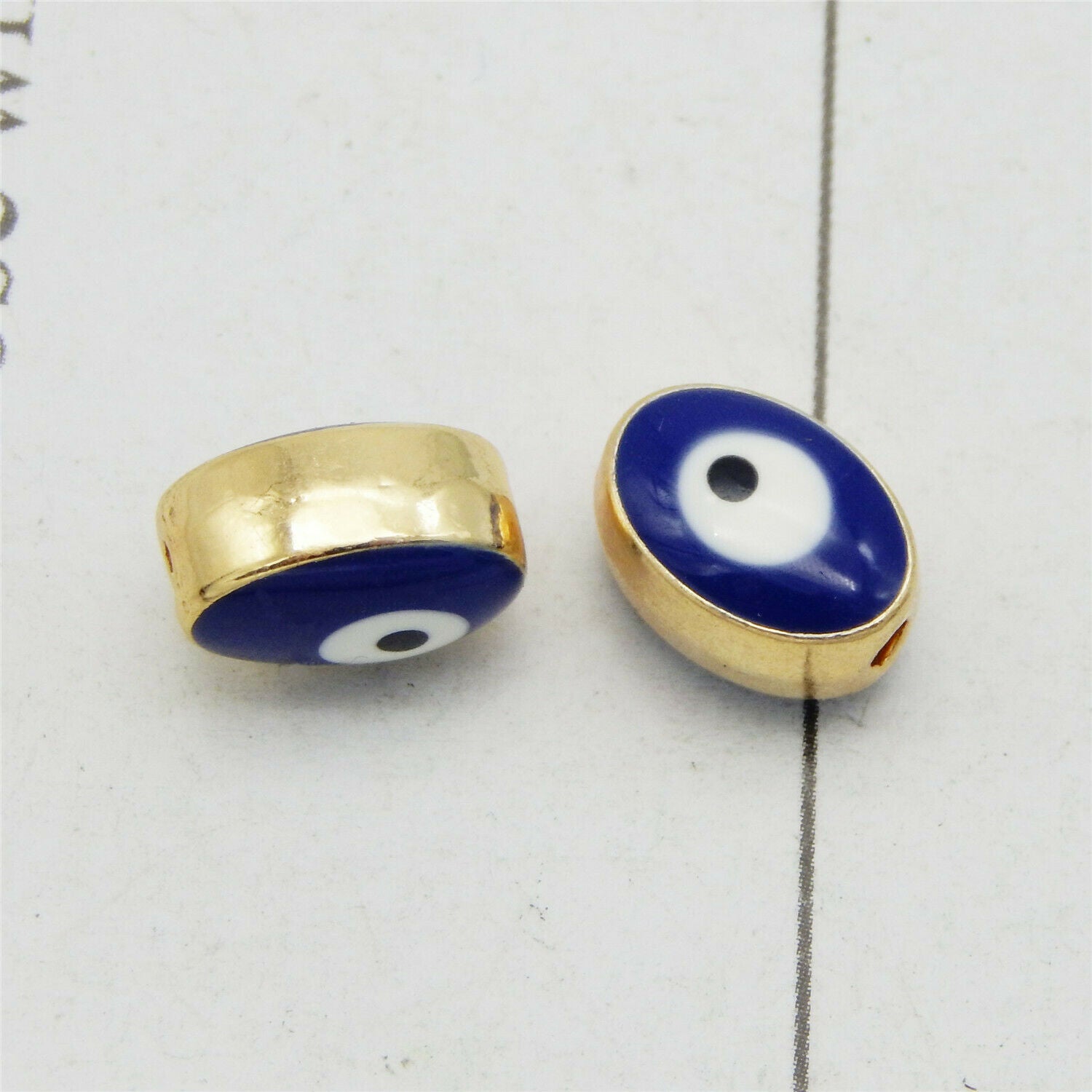 12 Evil Eye Enamel Spacer Bead Oval Loose Beads for Bracelet Necklace DIY 10*6mm