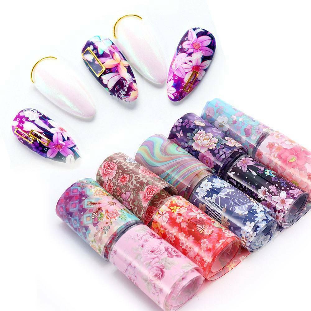 10x Flower Floral Nail Foil Stickers Transfer Film Manicure Professional Decals