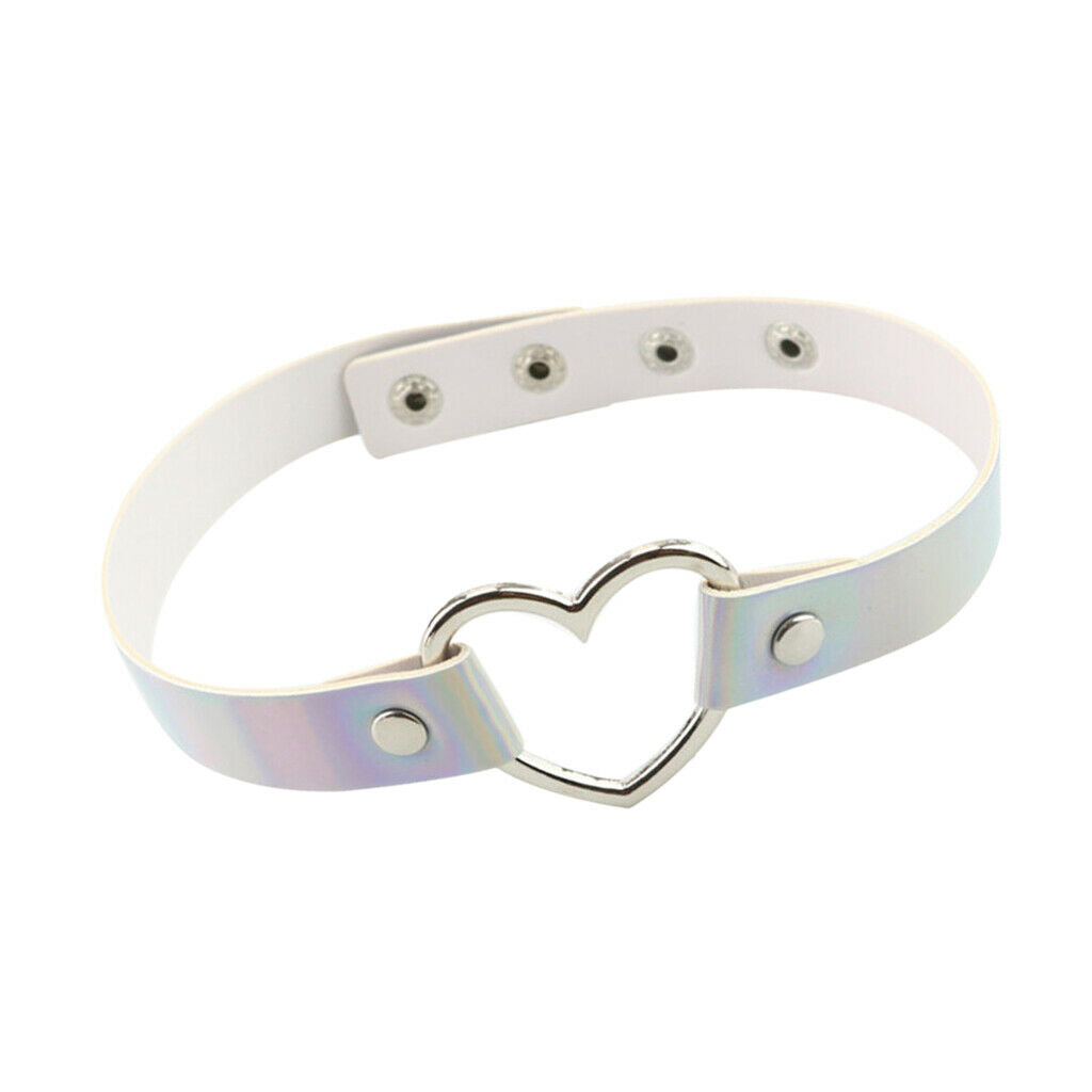 Hollow Love Heart Choker PU Leather Collar Heart Gothic Necklace White