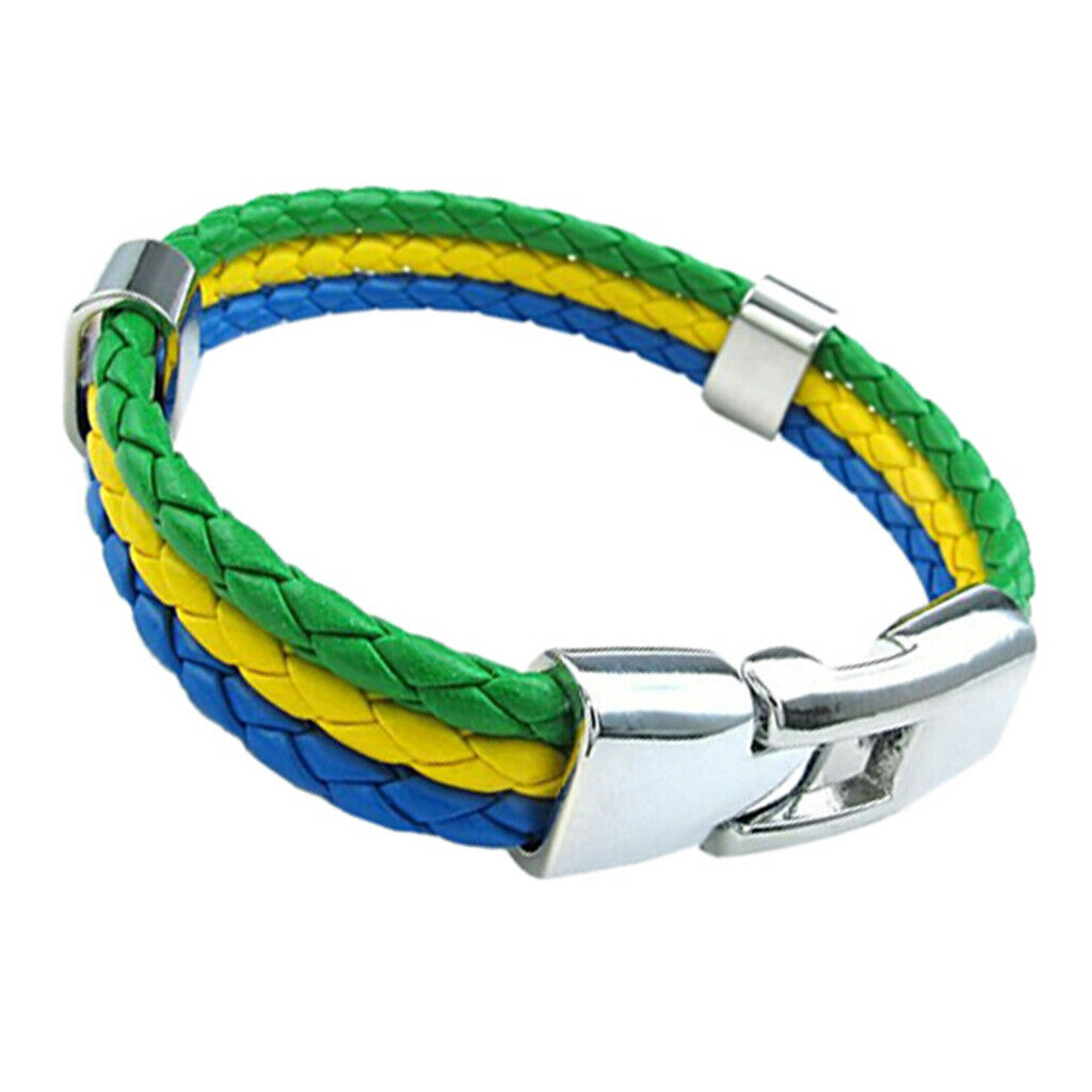 2 Pieces Braided Wristband Brooch Set Football Fans Brazil Country Flag