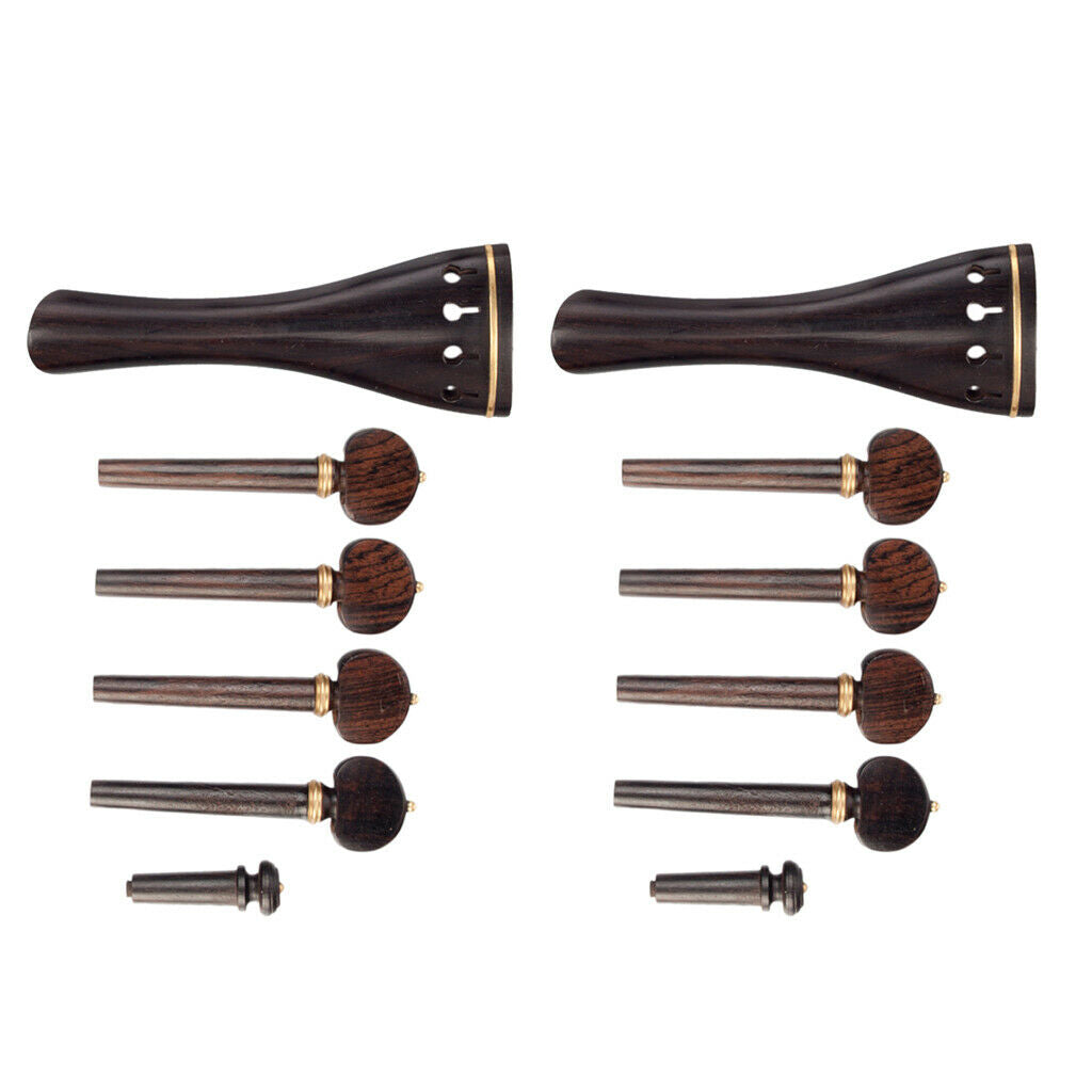2 Set Ebony Wood Violin Tailpiece Tuner Endpin Parts for 4/4 Size Violin