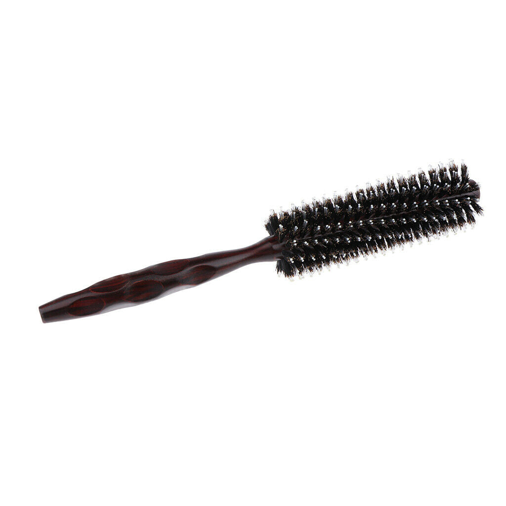 Round Anti-Static Wooden Barrel Hairbrush for Blow Drying Styling Curling S