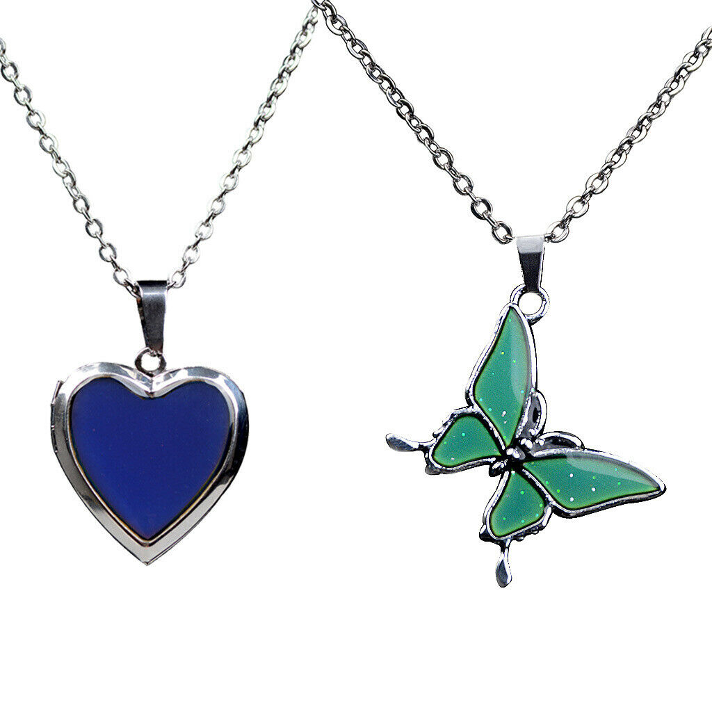 Set of 2, Mood Pedant Necklace Chain Color Change Trinkets for Girls Gift