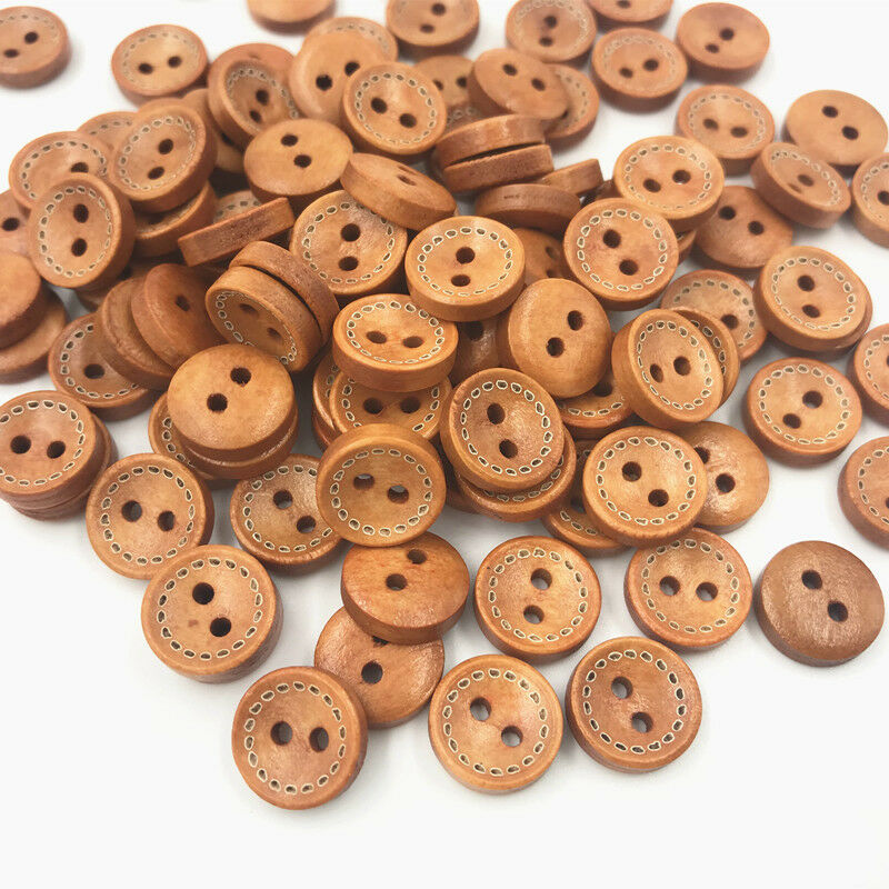 100pcs Wooden Round Buttons Brown dotted line Sewing Scrapbooking 12mm