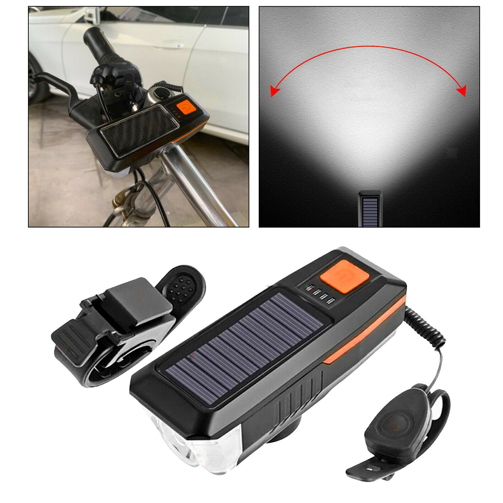 2PCS Bicycle Solar Power/USB Head Light Waterproof Warning Tail Lamp Set