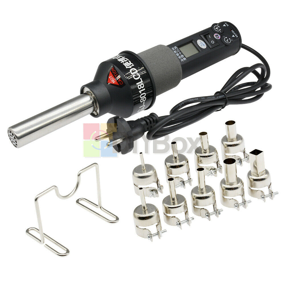 450W 220V LCD Display Electronic Hot Air Heat Gun Soldering Station w/ 9 Nozzles