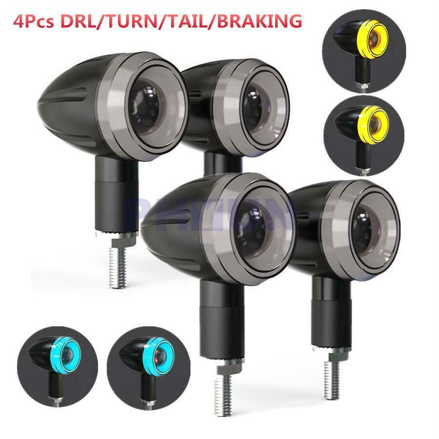 4x 12V 3 in 1 Motorcyle Turn Signal Light DRL Flashing Brake Light 3 LED Colors