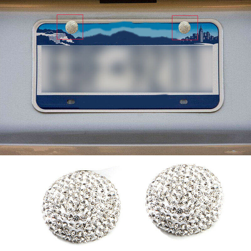 2X Diamond Crystal Covers Car Front Screw Bolt Caps License Plate Frame Fastener