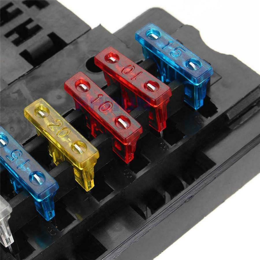 10 Way Blade Fuse Holder Relay Socket + Middle Size Fuse 12V 80A Universal Car