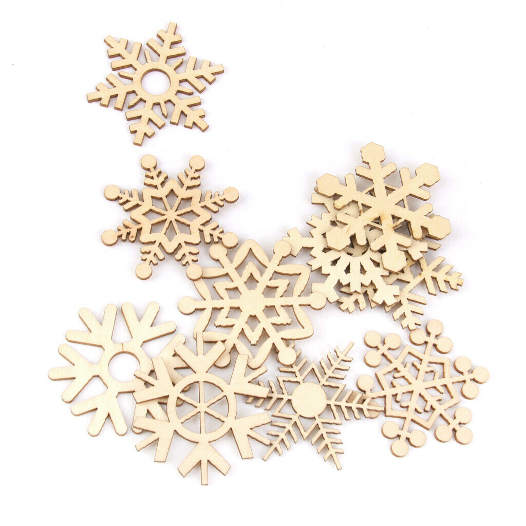 50 Pieces Wood Christmas Tree Decorations Snowflake Style