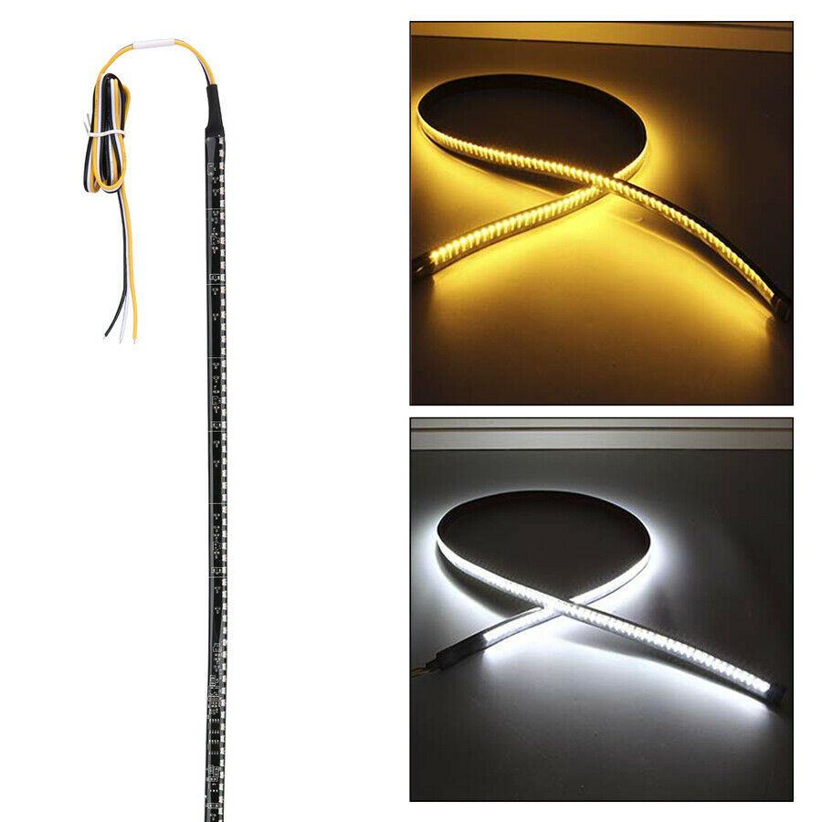 2* 60CM Error Free Dual Color DRL Headlight Eyebrow Turn Signal Strip Light