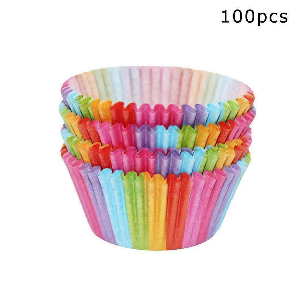 100x Colorful Rainbow Paper Cake Cupcake Liners Baking Decor Muffin Case