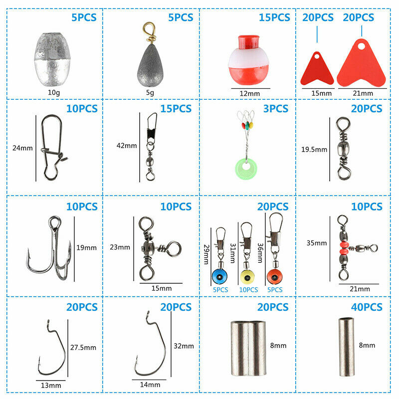 263PCS Fish Tackle Box Fishing Accessories Case Fish Hook Lure Parts Kit SetBDA