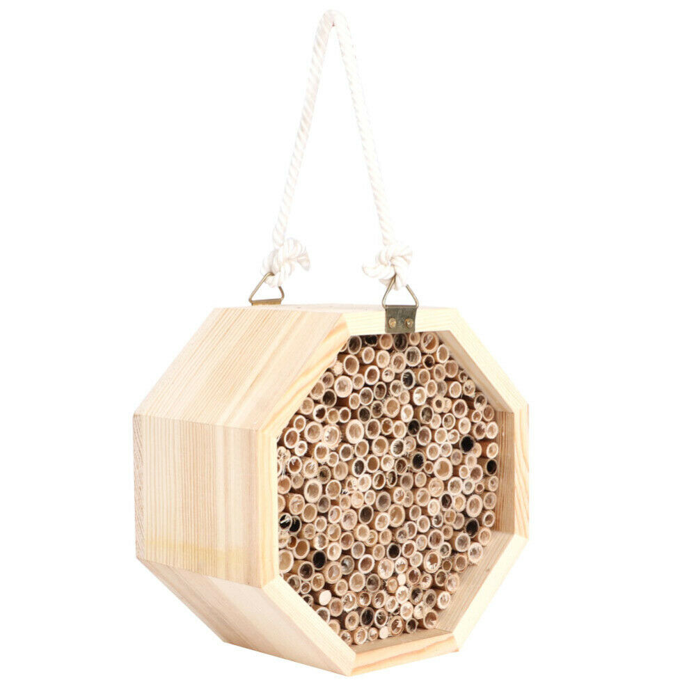 Handing Wooden Insect Bee House Natural Wood Bug Shelter Garden Nest Box Decor