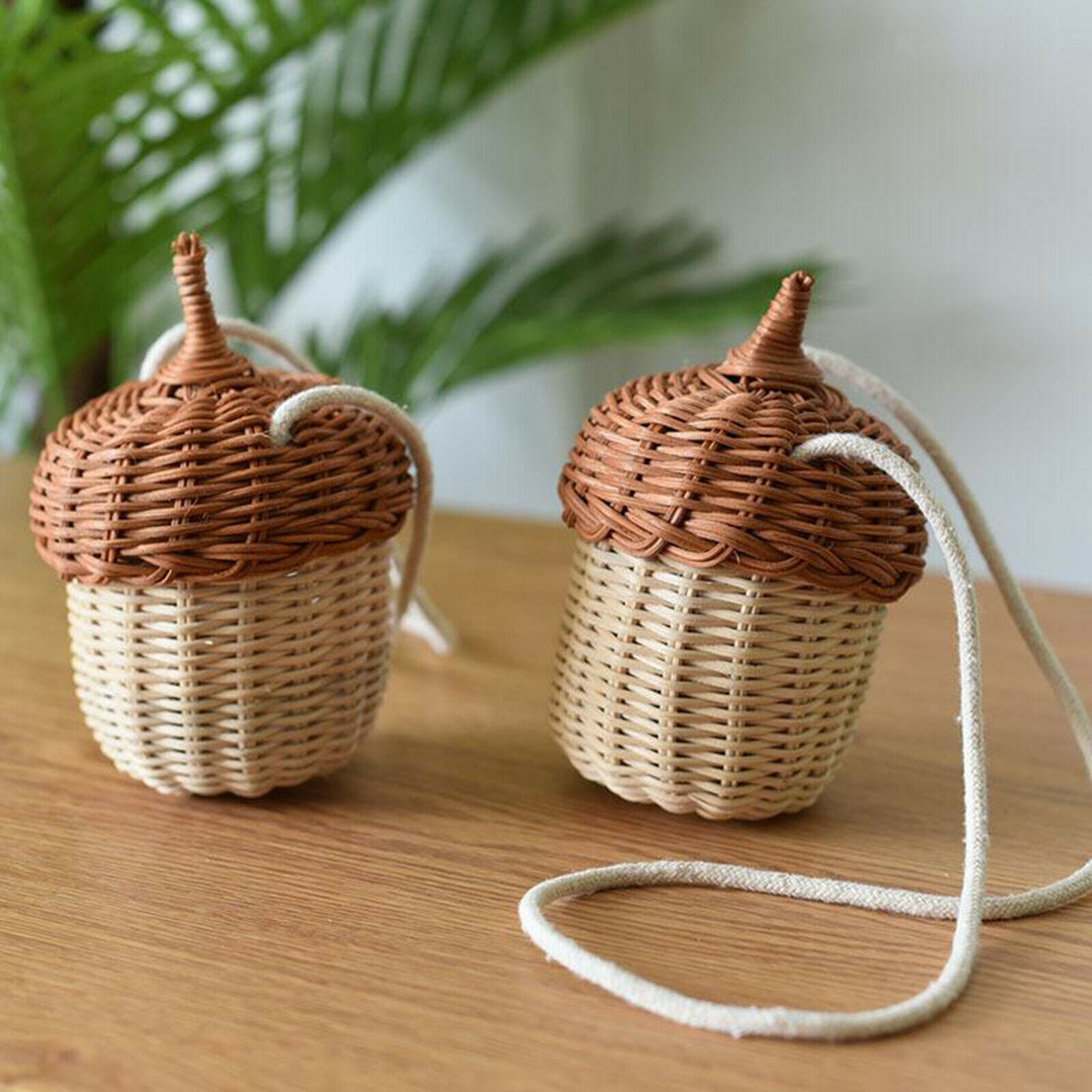 Cute Fashion Handwoven Round Rattan Handbag Natural Straw Bucket Bag Picnic