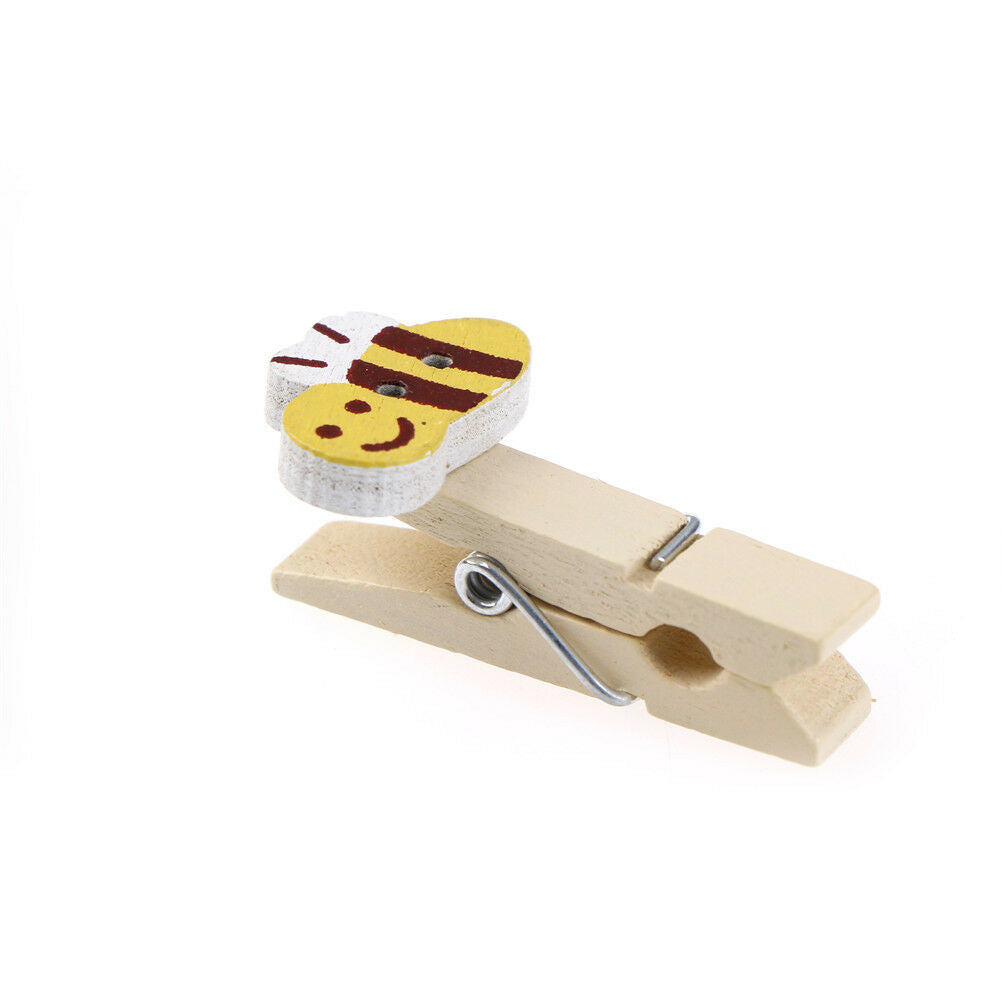Cartoon Bee Wood Clips Photo Paper Pegs Clothespin Craft Decor with Hemp R.l8