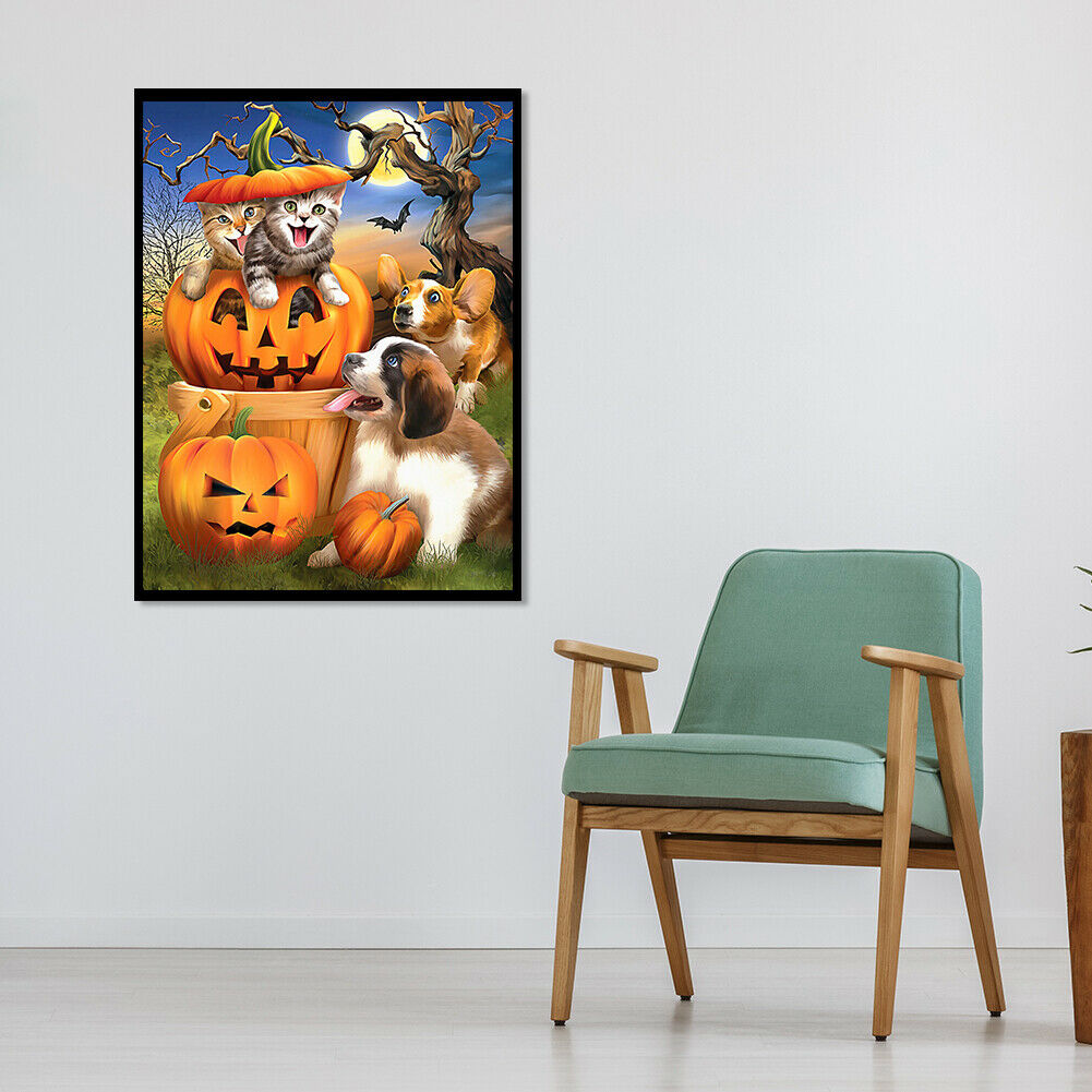 Halloween Cat Dog 5D DIY Diamond Painting Full Round Drill Art Embroidery  @
