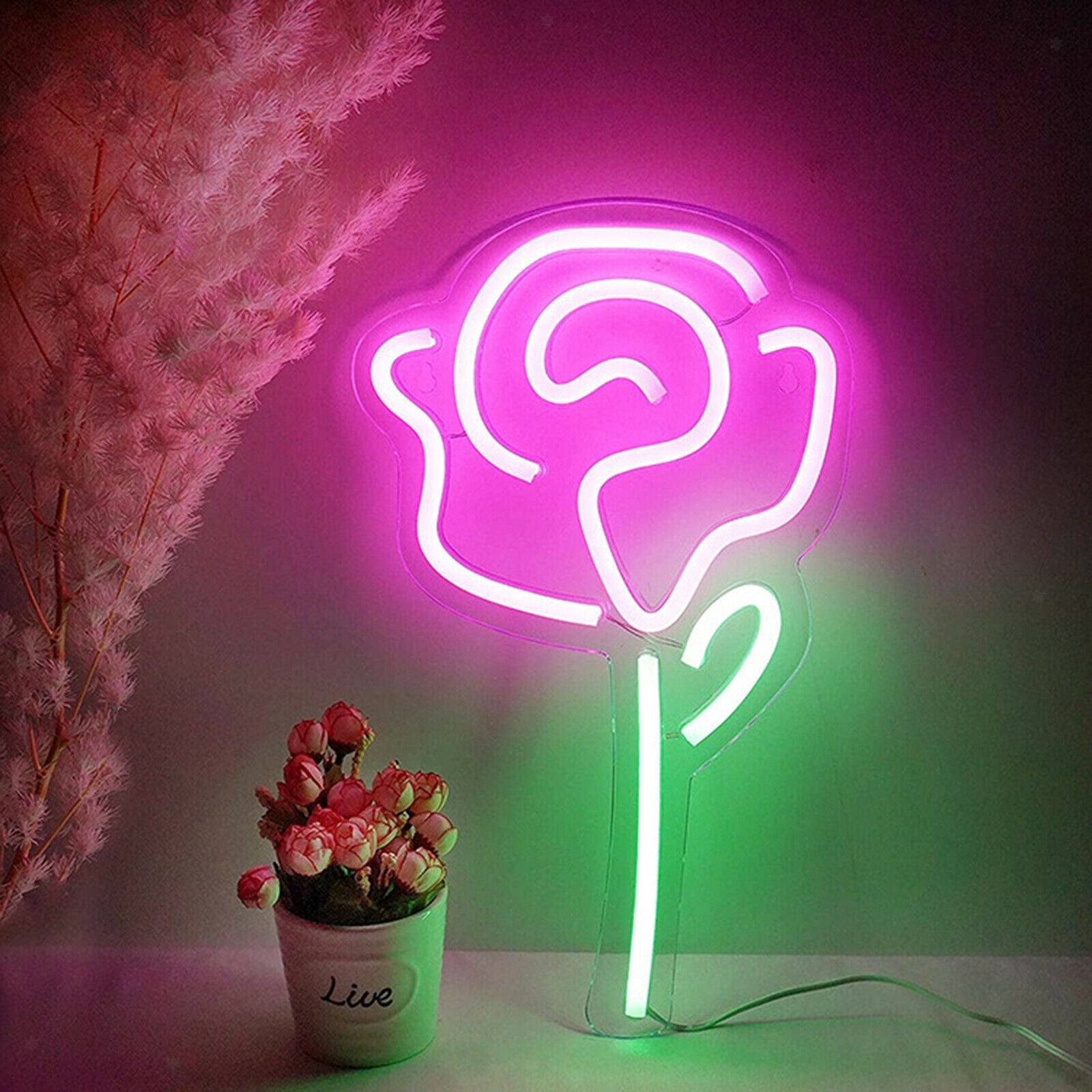 Rose Flower Neon Signs Home Party Beer Bar Decoration Wall Art USB Powered