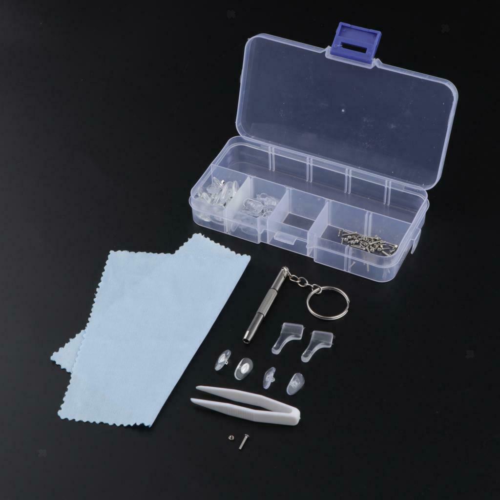 Soft Silicone Eyeglass Nose Pads Kit Screw Nut Cloth Glasses Repair Tool Set