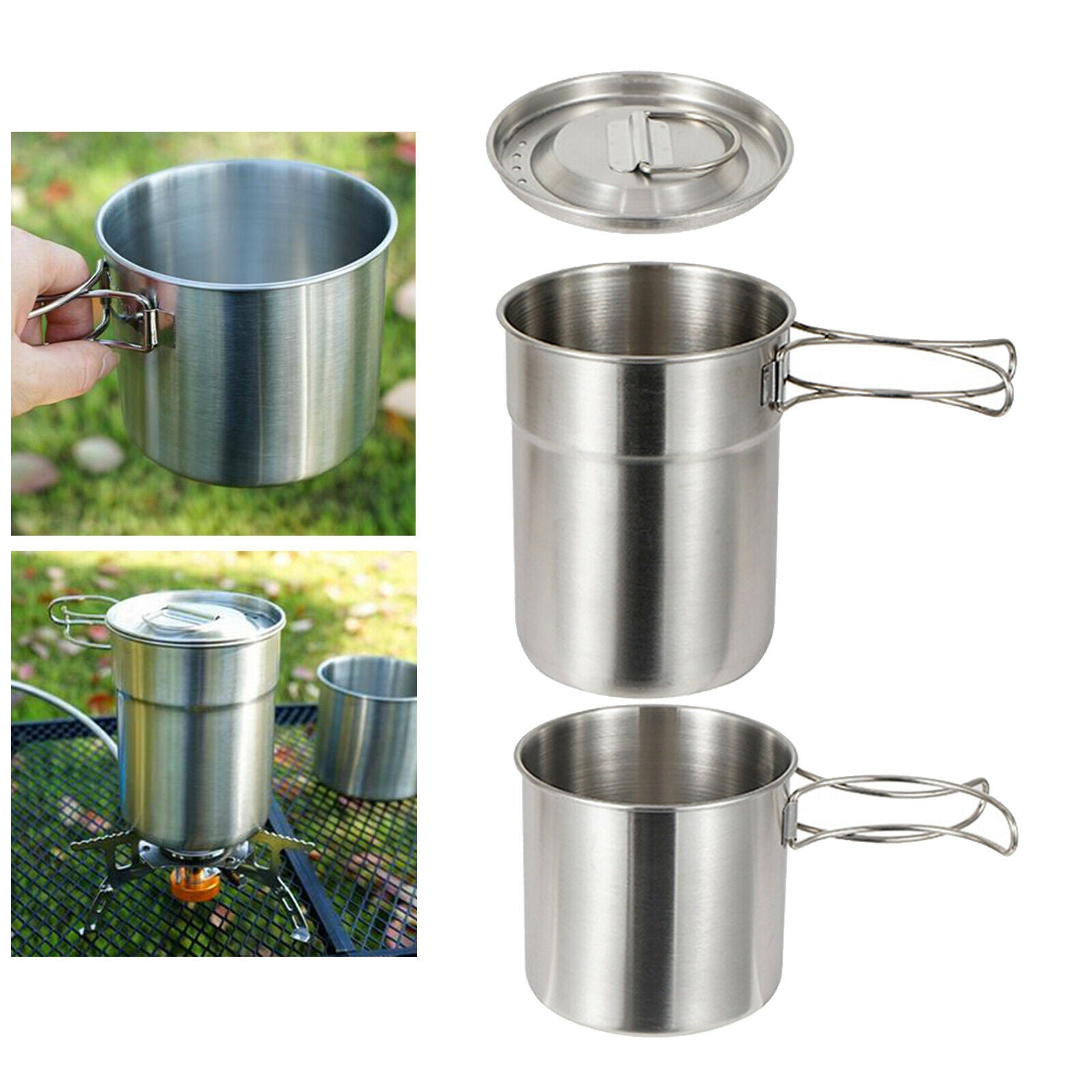 2pcs Camping Cup Kit Pot Cooking Bowl Picnic Mug Coffee Mug Hiking Outdoor