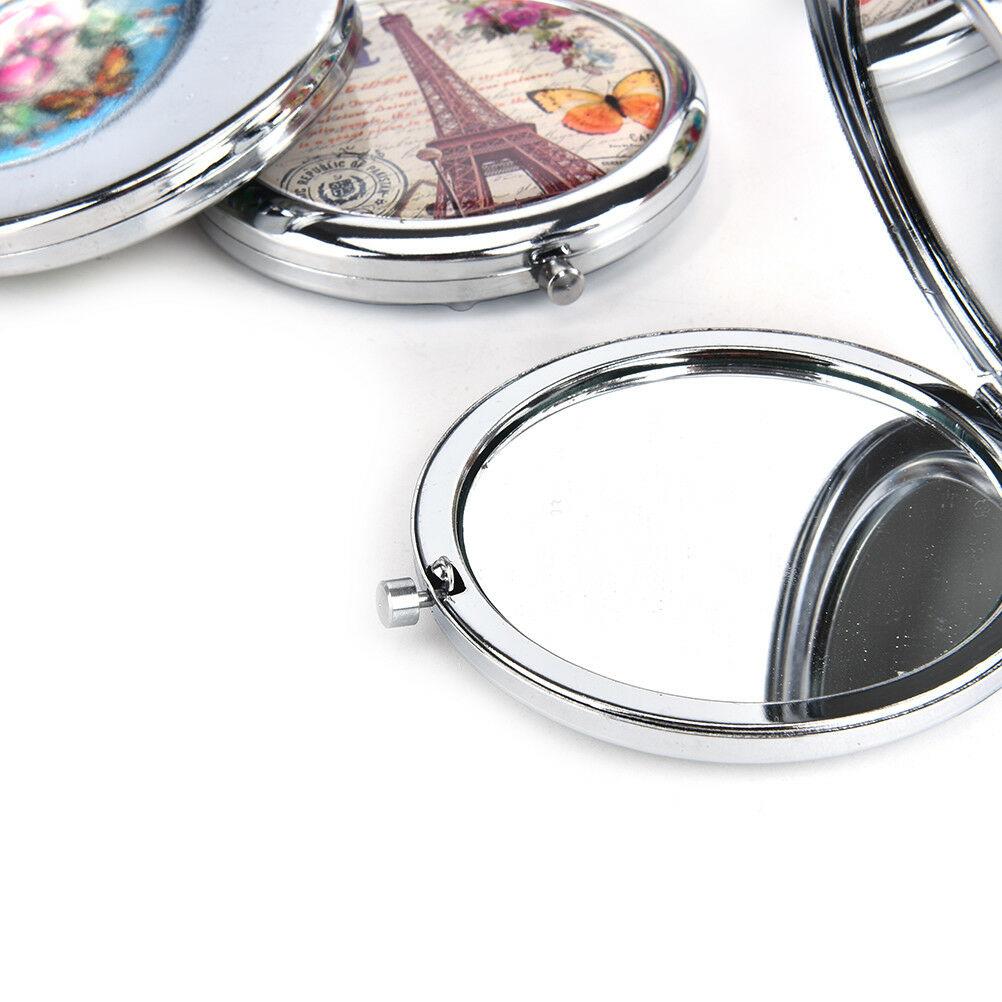 Crystal Folding Round Pocket Compact Makeup Cosmetic Mirror Portable XGA Rf