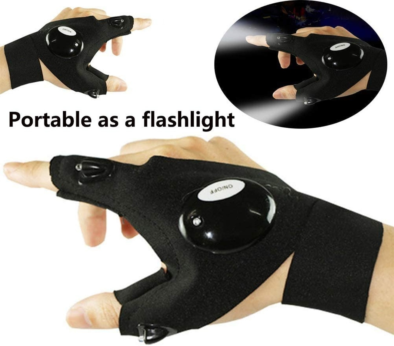 Flashlight Gloves Fingerless LED for Working in Darkness Places Fishing Repair