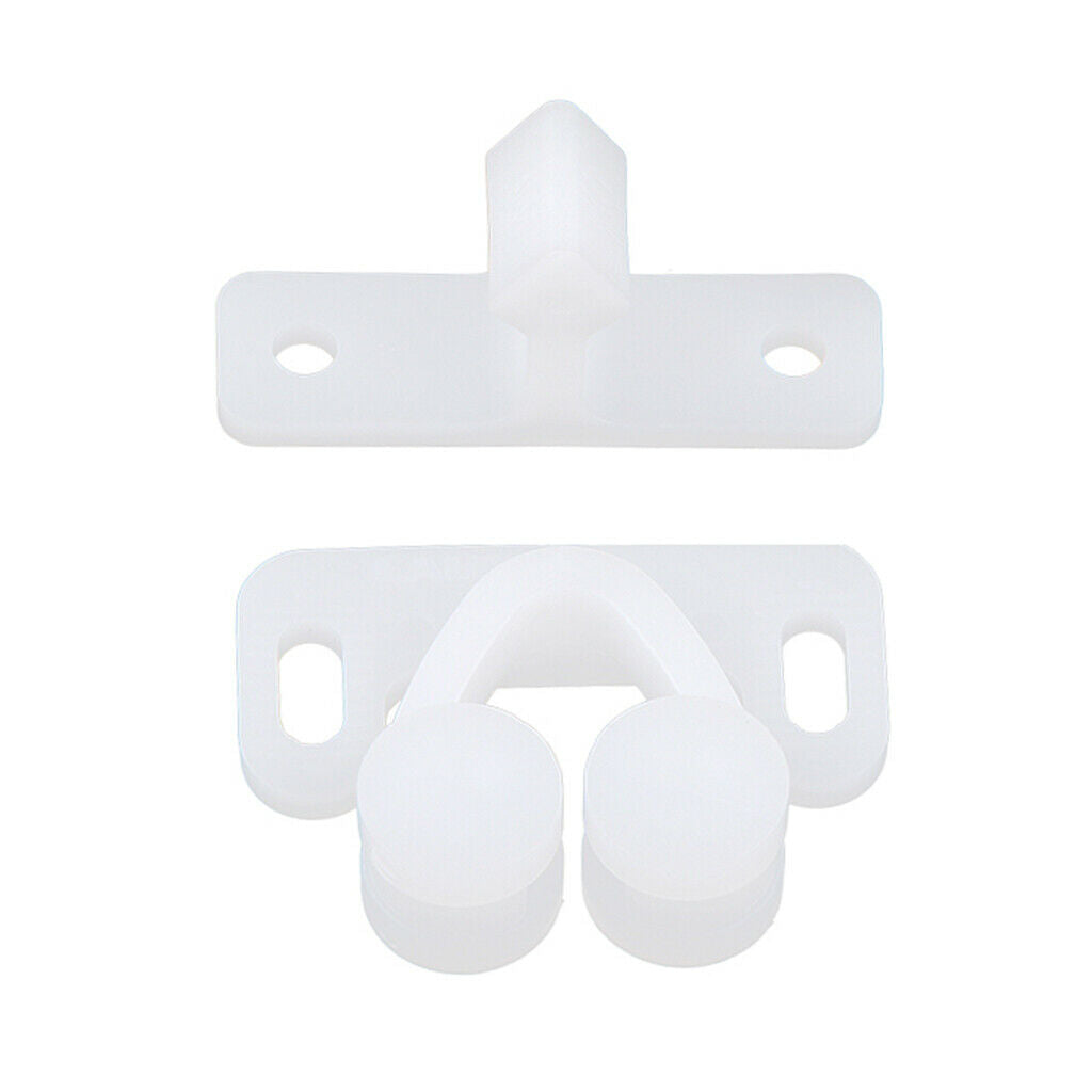 White Plastic Twin Double Ball Roller Catches Closet Door Latch Hardware
