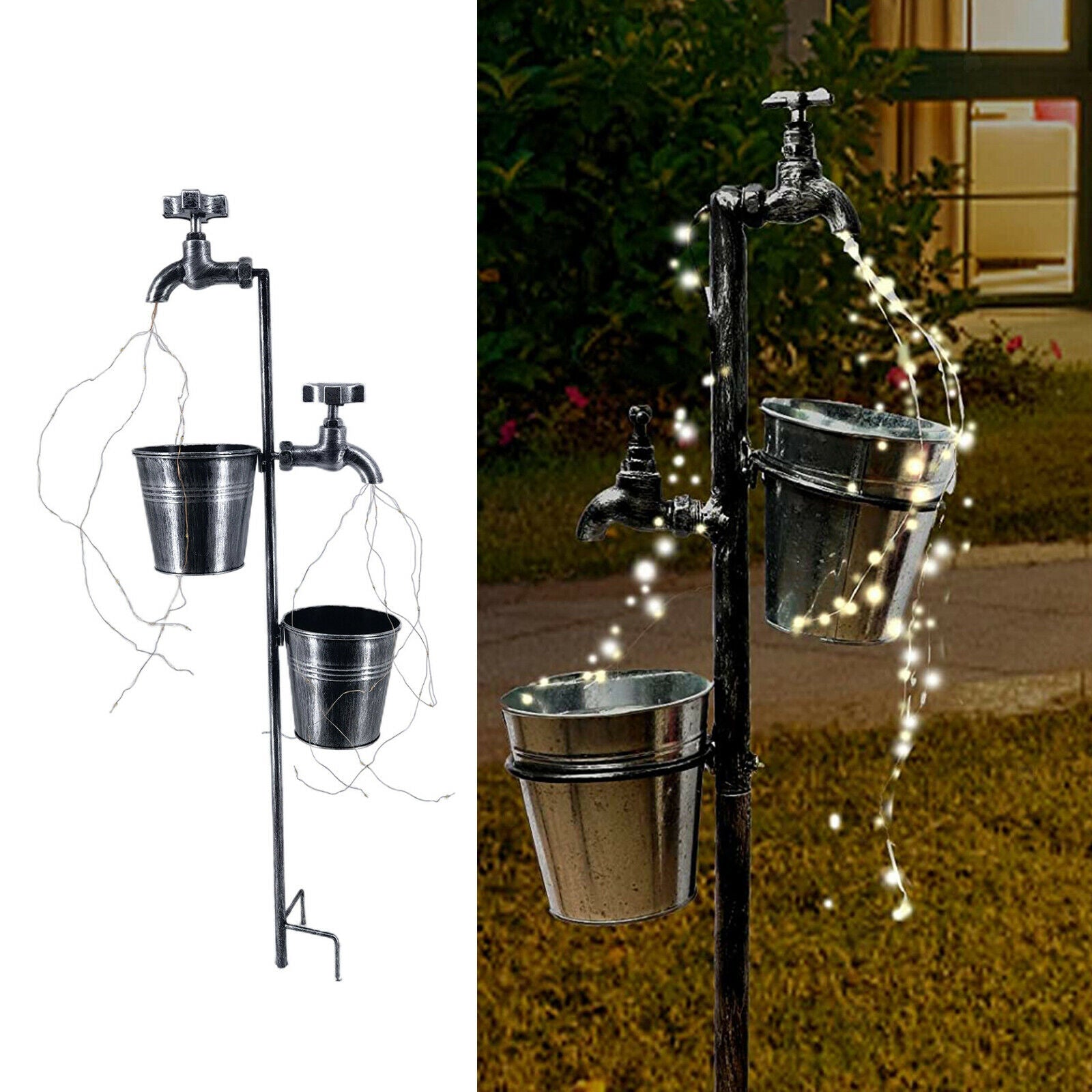 Romantic Garden Faucet & Water Bucket String Light Solar Terraces Lawn Lamp