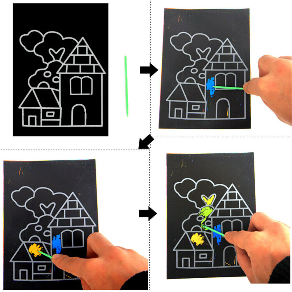 1pack 8Sheets Kids Painting ScratchPaperColorful Magic Art With Drawing St.l8