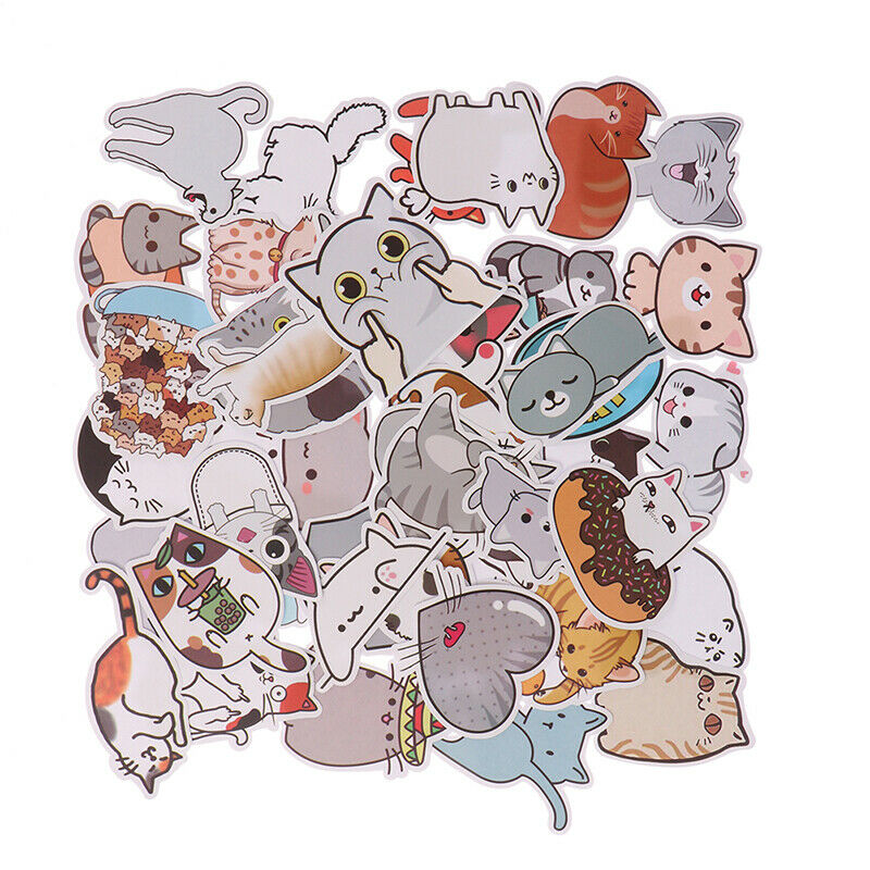 50Pcs Cute Cat Cartoon Stickers Laptop Phone Skateboard Car Suitcase Dec Fx