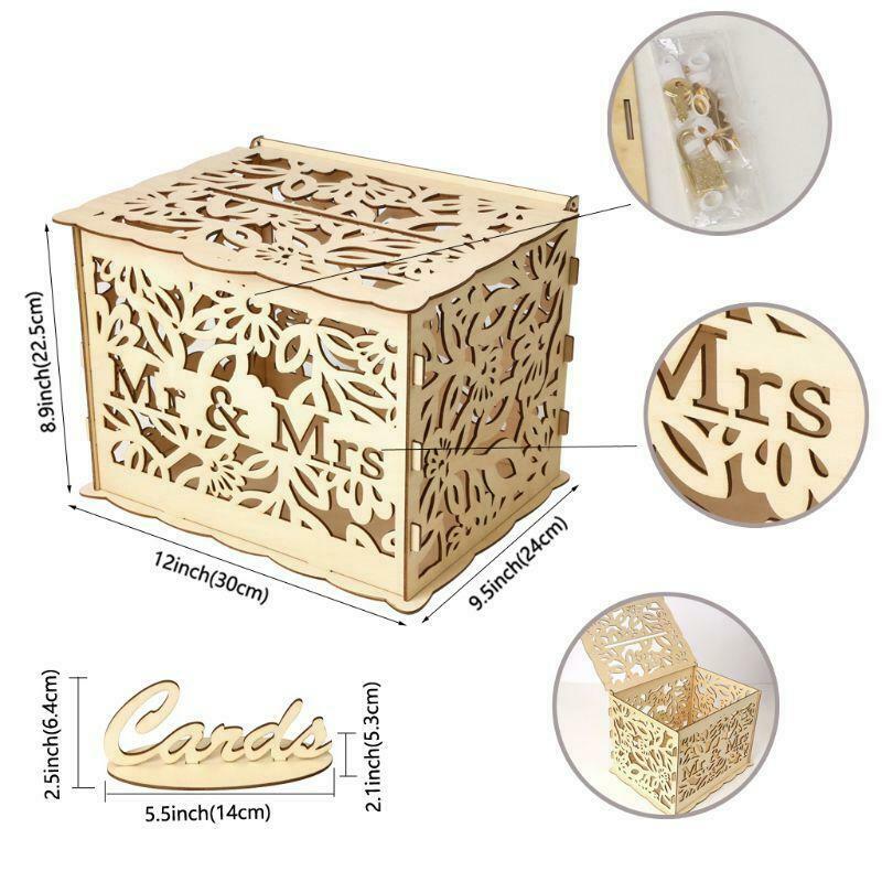 DIY Wedding Gift Mr & Mrs Wooden Card Money Box Case With Lock Rustic Beautiful