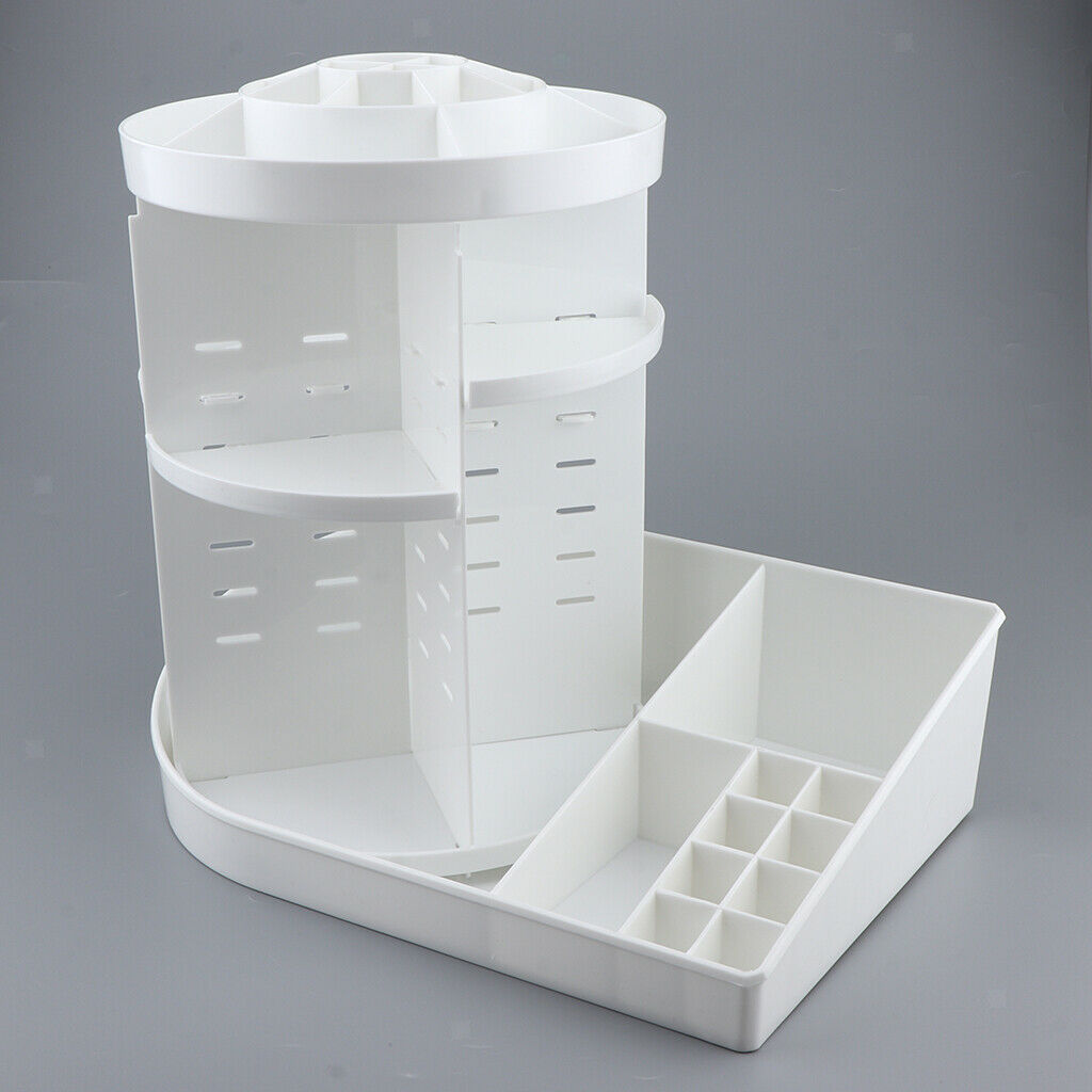 Rotating Makeup Holder Organizer Adjustable Cosmetic Storage Box Case White