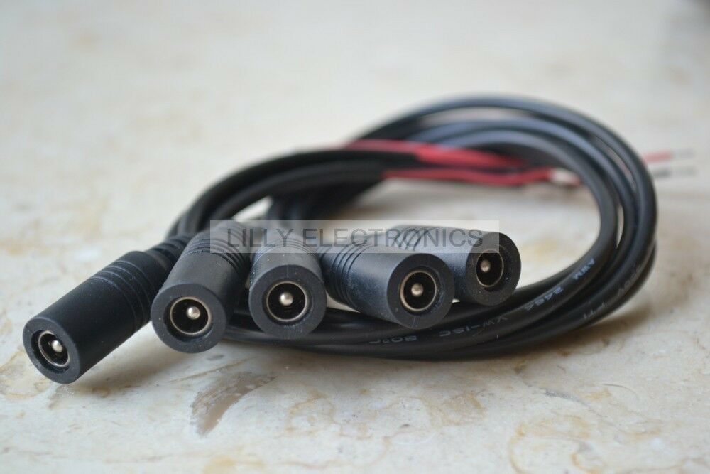 5pcs 5.5 x 2.1mm DC Power Connector Adapter w/ Wire Cable