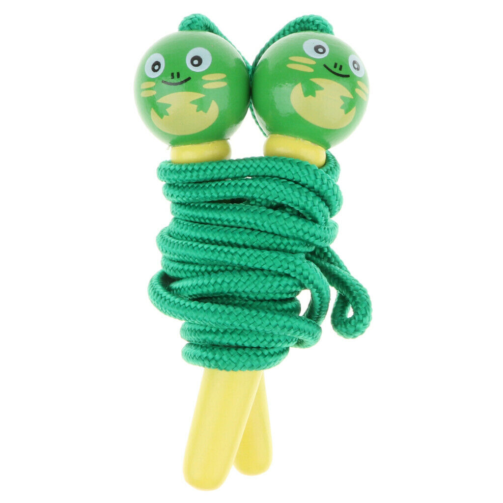 Kids Wooden Colorful Jump Rope With Cartoon Figures Handles, Child Outdoor