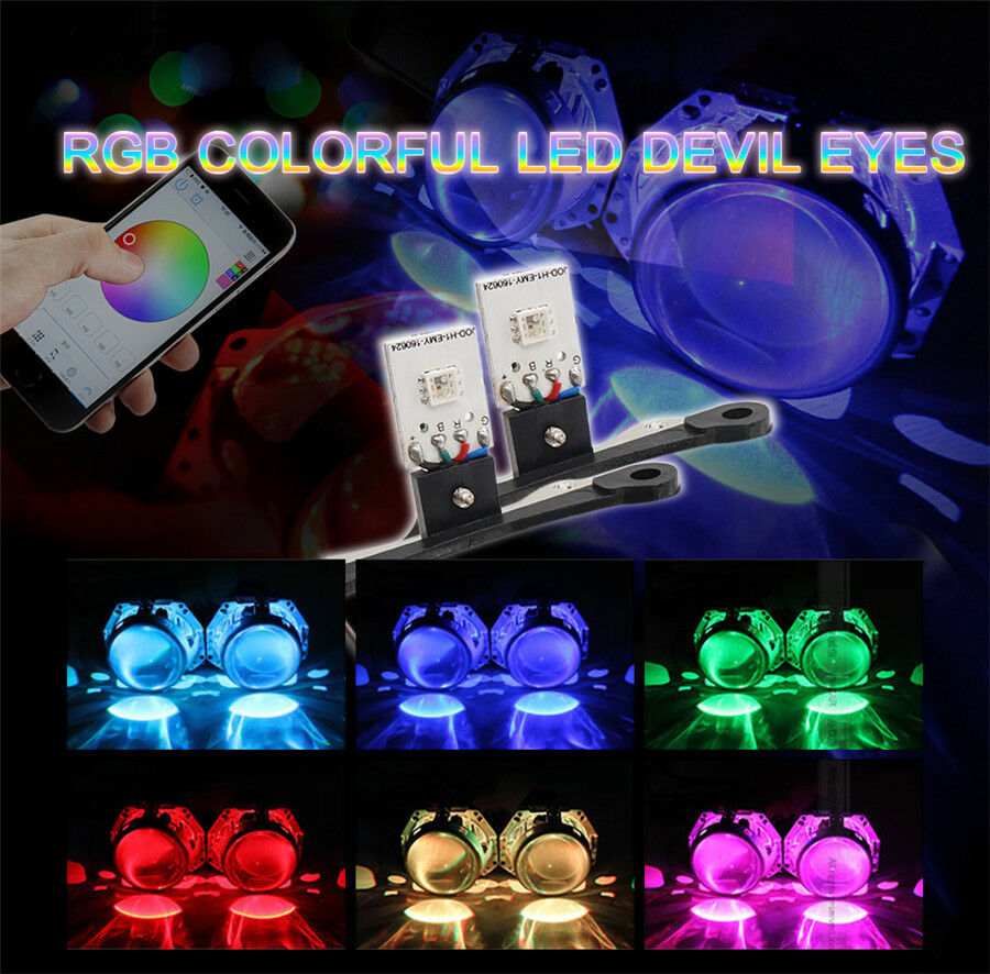 2x RGB Colorful LED Devil Eyes Bluetooth App Control For Car Headlight Retrofit