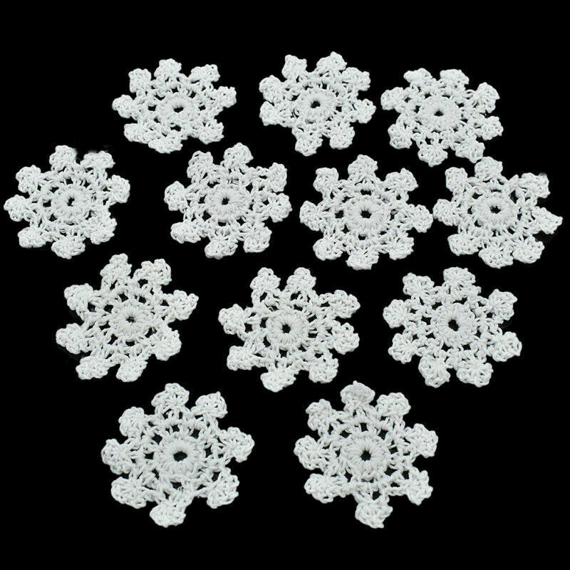 12Pcs DIY Crochet Snowflakes White Christmas Ornaments Xmas Party Hanging Decor